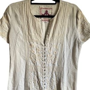 Johnny Was linen embroidered tunic dress